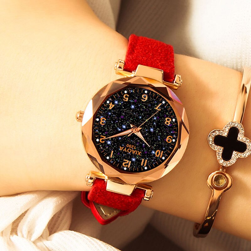 Women Watches Star Sky Dial Clock Luxury Rose Gold Women's Bracelet Quartz Wrist Watches New
