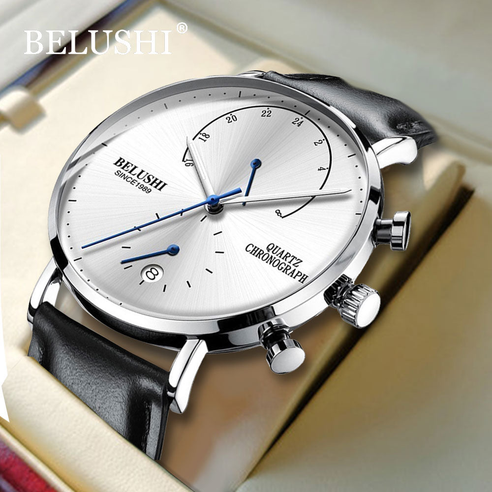 Quartz Watch Men Watches Modern Chronograph Men Watch Leather Strap Watches Man Imitation Luxury Men'S Sports Watch