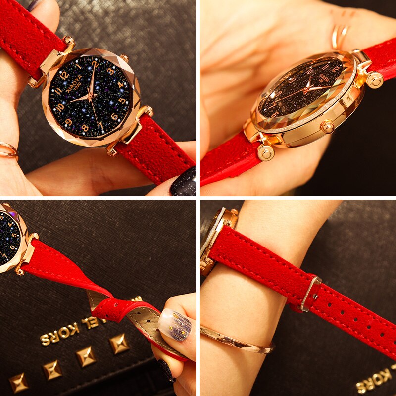 Women Watches Star Sky Dial Clock Luxury Rose Gold Women's Bracelet Quartz Wrist Watches New