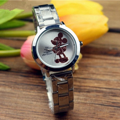 Mickey Mouse Minnie Kids Student Cartoon Watch Aolly Steel Quartz Watches Clock for Boys Girls Gift