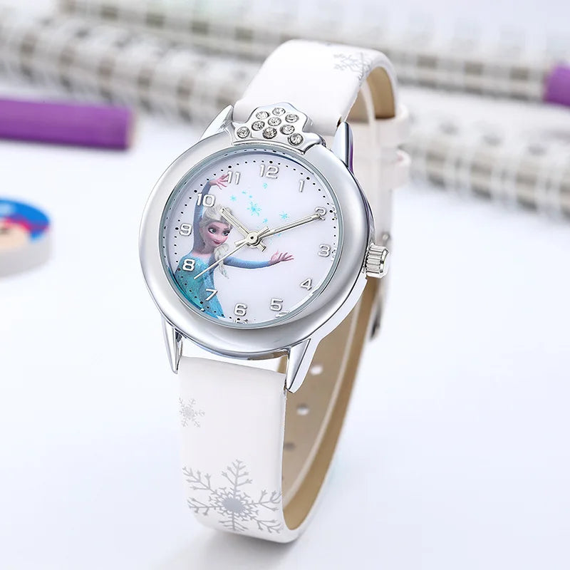 Girls Princess Kids Watches Leather Strap Cute Children's Cartoon Wristwatches Gifts for Kids Girl Frozen Clock