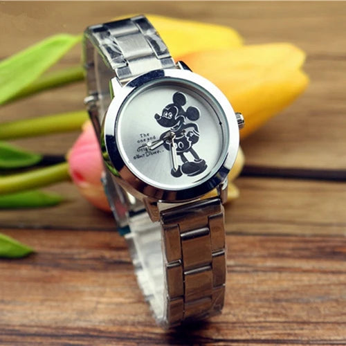 Mickey Mouse Minnie Kids Student Cartoon Watch Aolly Steel Quartz Watches Clock for Boys Girls Gift