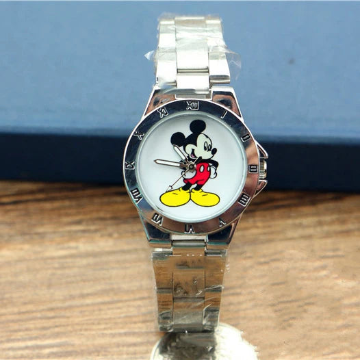 Mickey Mouse Minnie Kids Student Cartoon Watch Aolly Steel Quartz Watches Clock for Boys Girls Gift