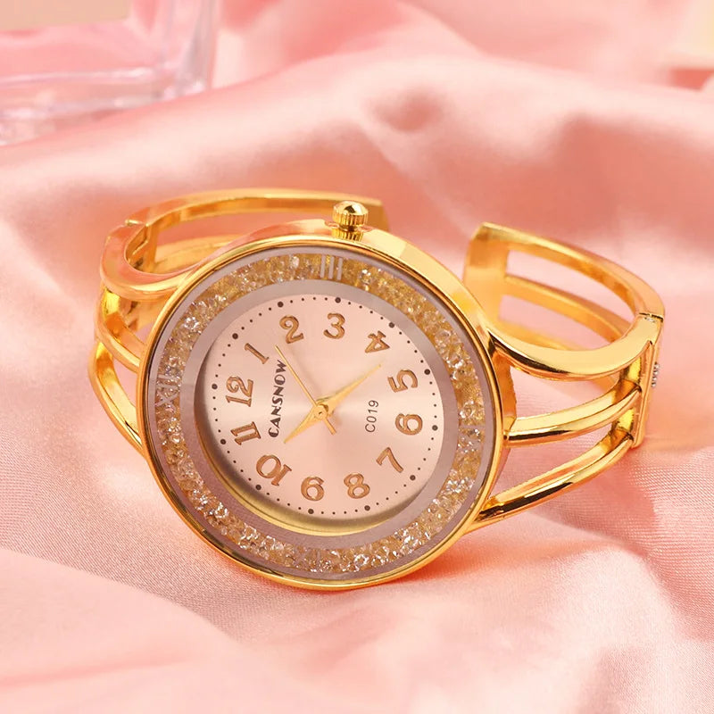 CANSNOW New Women's Watch Bangle Fashion Wristwatch Quartz Woman Casual Rhinestone Ladies Bracelet Relogio Clock montre femme