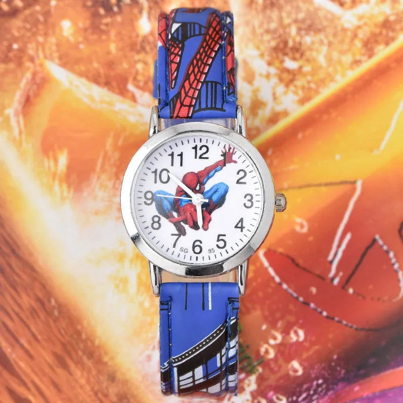Disney SpiderMan Watch Cute Cartoon Watch Kids Watches Boys Christmas Gift Leather Quartz Watch