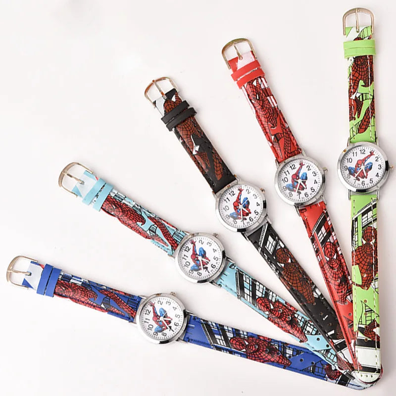 Disney SpiderMan Watch Cute Cartoon Watch Kids Watches Boys Christmas Gift Leather Quartz Watch