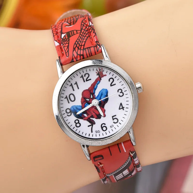Disney SpiderMan Watch Cute Cartoon Watch Kids Watches Boys Christmas Gift Leather Quartz Watch