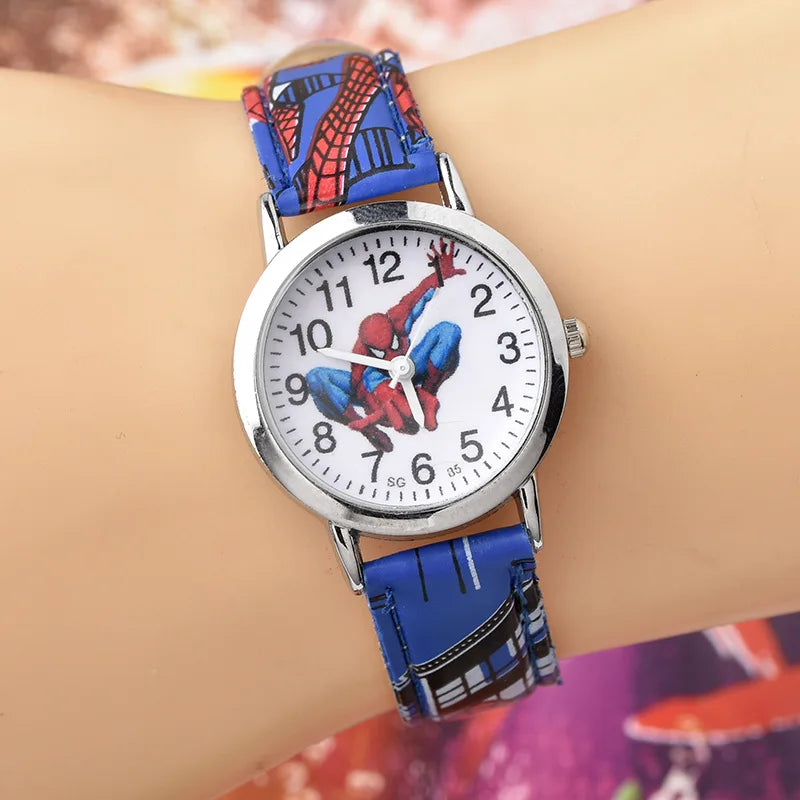 Disney SpiderMan Watch Cute Cartoon Watch Kids Watches Boys Christmas Gift Leather Quartz Watch