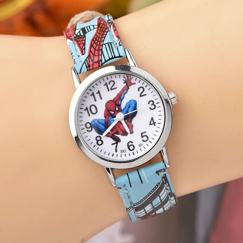 Disney SpiderMan Watch Cute Cartoon Watch Kids Watches Boys Christmas Gift Leather Quartz Watch