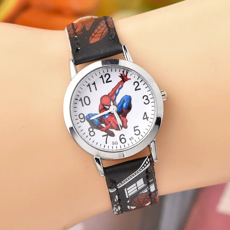 Disney SpiderMan Watch Cute Cartoon Watch Kids Watches Boys Christmas Gift Leather Quartz Watch