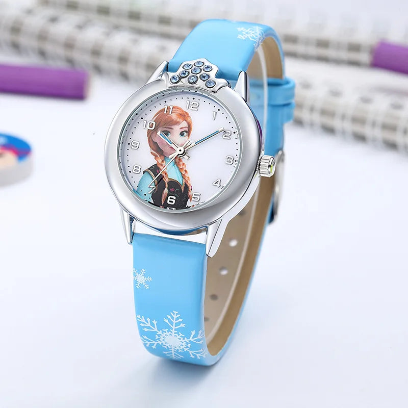 Girls Princess Kids Watches Leather Strap Cute Children's Cartoon Wristwatches Gifts for Kids Girl Frozen Clock