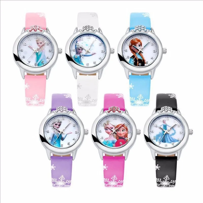 Girls Princess Kids Watches Leather Strap Cute Children's Cartoon Wristwatches Gifts for Kids Girl Frozen Clock