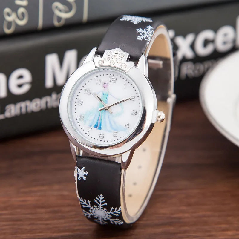 Girls Princess Kids Watches Leather Strap Cute Children's Cartoon Wristwatches Gifts for Kids Girl Frozen Clock