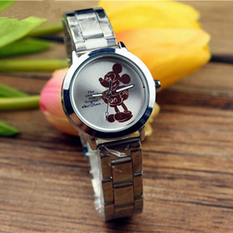 Mickey Mouse Minnie Kids Student Cartoon Watch Aolly Steel Quartz Watches Clock for Boys Girls Gift