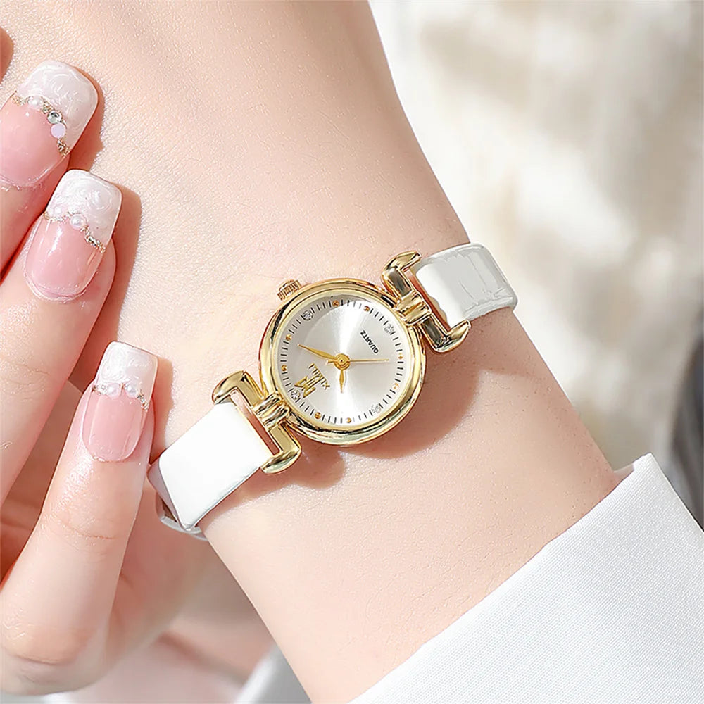 Ladies Fashion 2025 New Small Simple Diamonds Quartz Watch Business White Leather Women's Dress Clock Gift Wristwatch