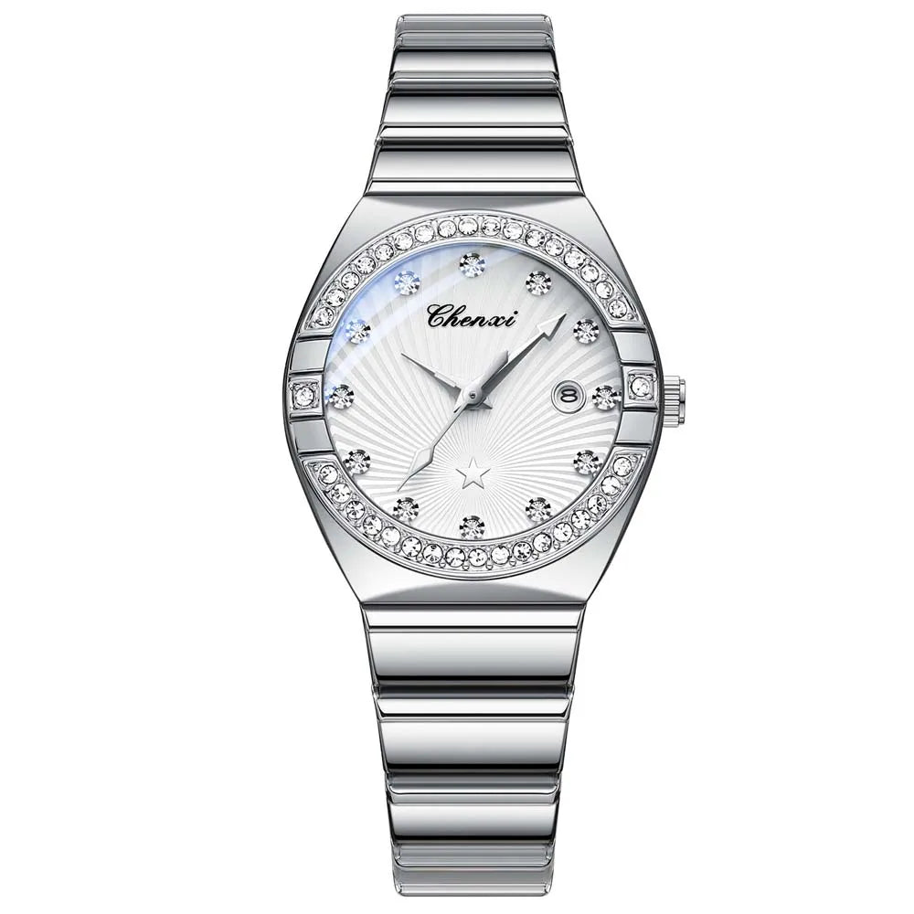 New Women Watch Round Quartz Diamond-Studded Wristwatch Date Luminous Waterproof Stainless Steel Watch Ladies Gift Relojes Para