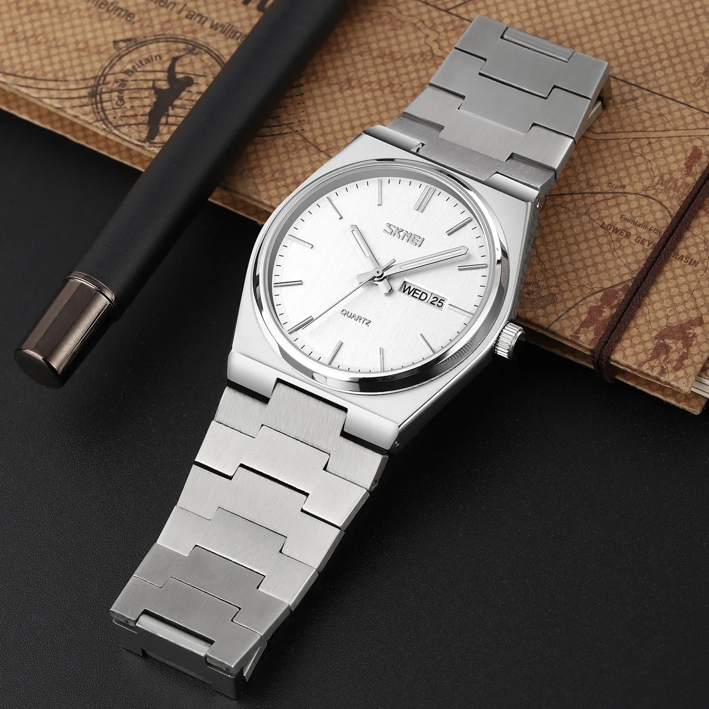 Mens Waterproof Business Wristwatches Man reloj hombre Casual Quartz Clock Male Full Steel Time Week Sports Watch