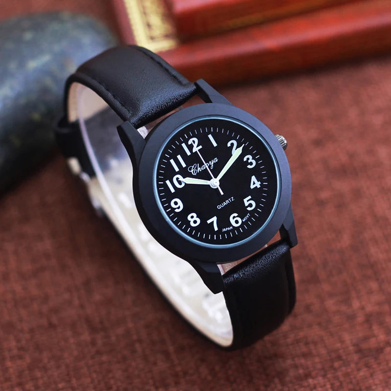 2024 new simple fashion leather strap watches for woman man children boys young students 12hours quartz waterproof watches clock