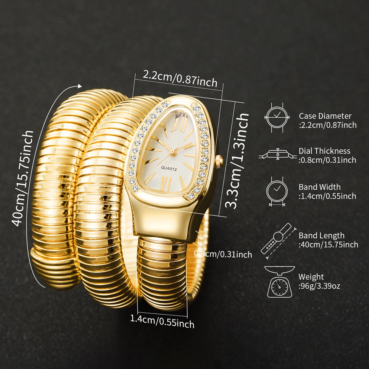 1pcs Women's Snake Watch Creative Fashion Trend Winding Snake Quartz Bracelet Watch Men Women Unisex Watch ( Box Not Included)