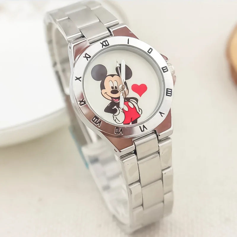 Mickey Mouse Minnie Kids Student Cartoon Watch Aolly Steel Quartz Watches Clock for Boys Girls Gift