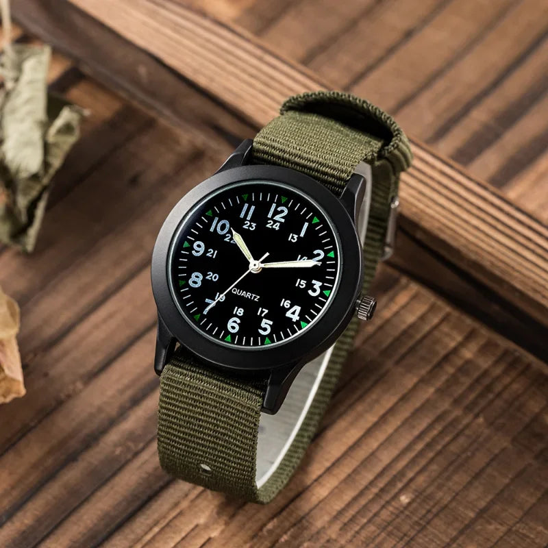 Children Boys Girls 24hours Canvas Luminous Pointer Quartz Wristwatches Kids Students Waterproof Watches for Girls Boys