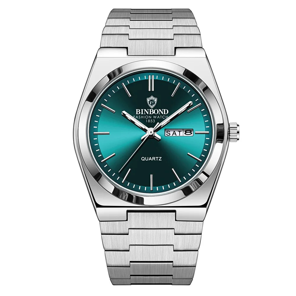 Men Watch Light Luxury Brand Stainless Steel Double Calendar Waterproof Male Business Leisure Fashion Quartz Clock Watches