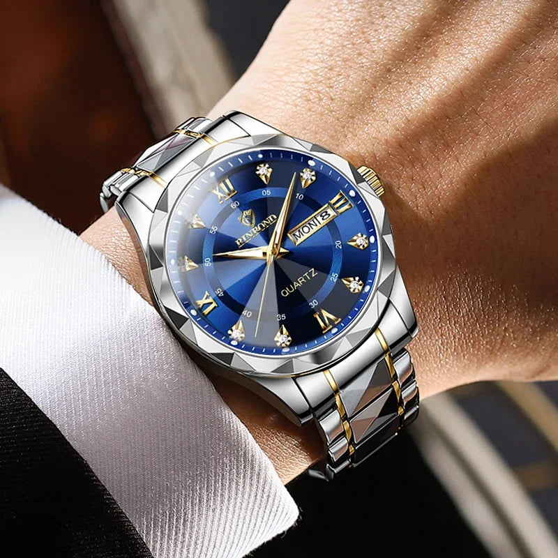 BINBOND Men Waterproof Week Date Clock Stainless Steel Sport Watch Top Brand Luxury Fashion Quartz Watch Men Quartz Wristwatch