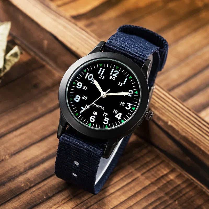 Children Boys Girls 24hours Canvas Luminous Pointer Quartz Wristwatches Kids Students Waterproof Watches for Girls Boys