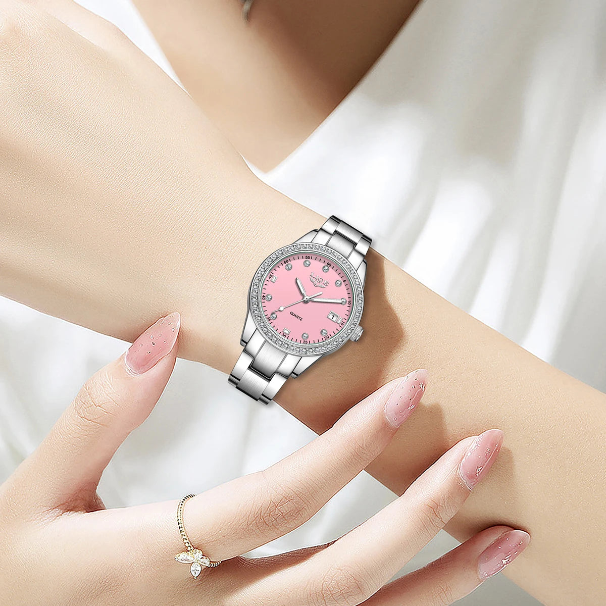 LIGE Simple Fashion Quartz Woman Watch Luxury Elegant Diamond Classic Waterproof Stainless Steel Auto Date Ladies Gift Clock+Box