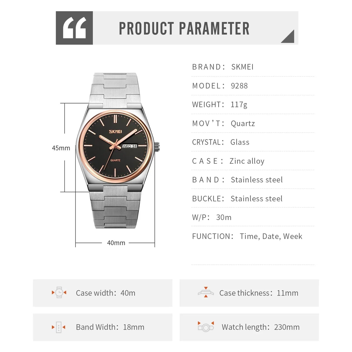 Mens Waterproof Business Wristwatches Man reloj hombre Casual Quartz Clock Male Full Steel Time Week Sports Watch