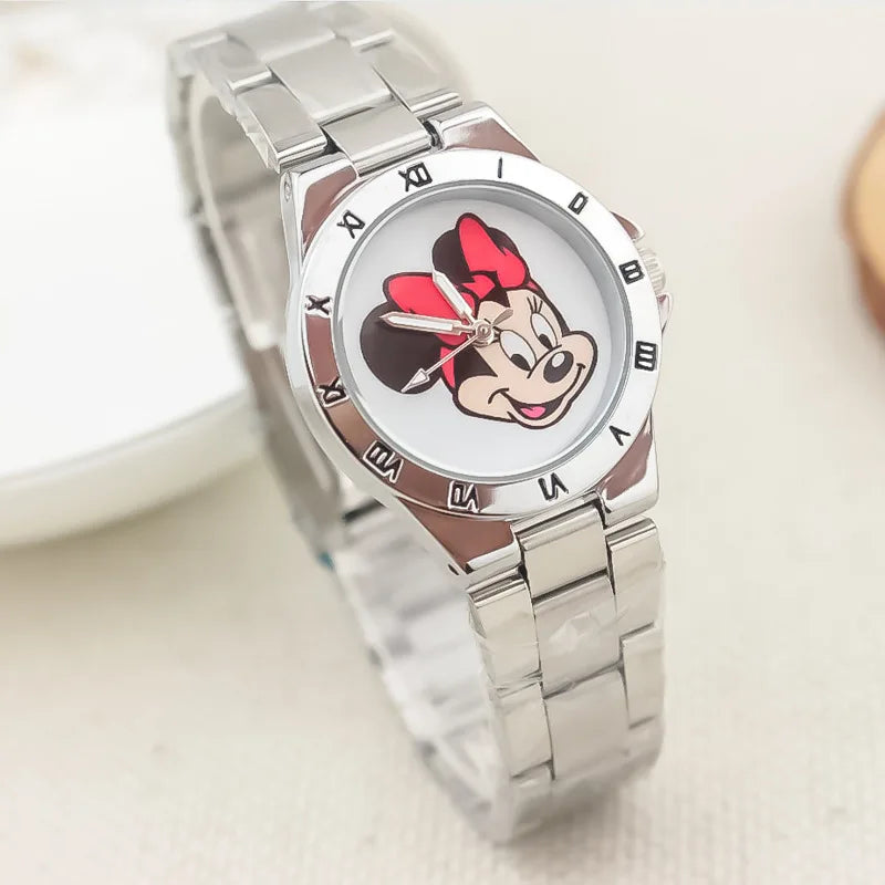 Mickey Mouse Minnie Kids Student Cartoon Watch Aolly Steel Quartz Watches Clock for Boys Girls Gift