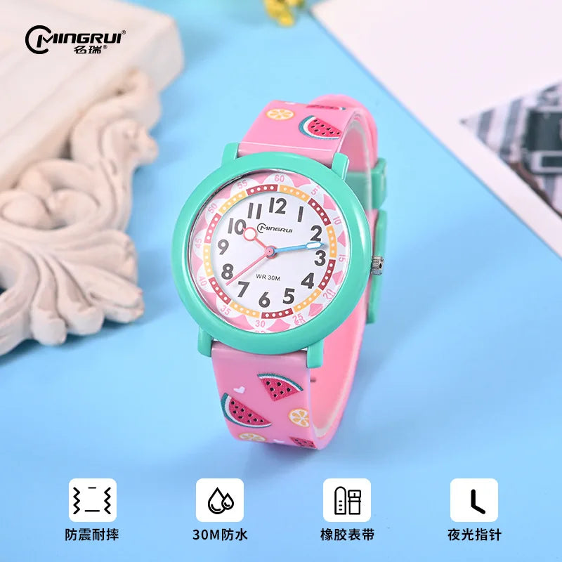 Kids Watch Cute Dolphin Cartoon Quartz Waterproof Silent Outdoor Sports Glow Rubber Boys' Watch Girls' Watch Childhood Clock