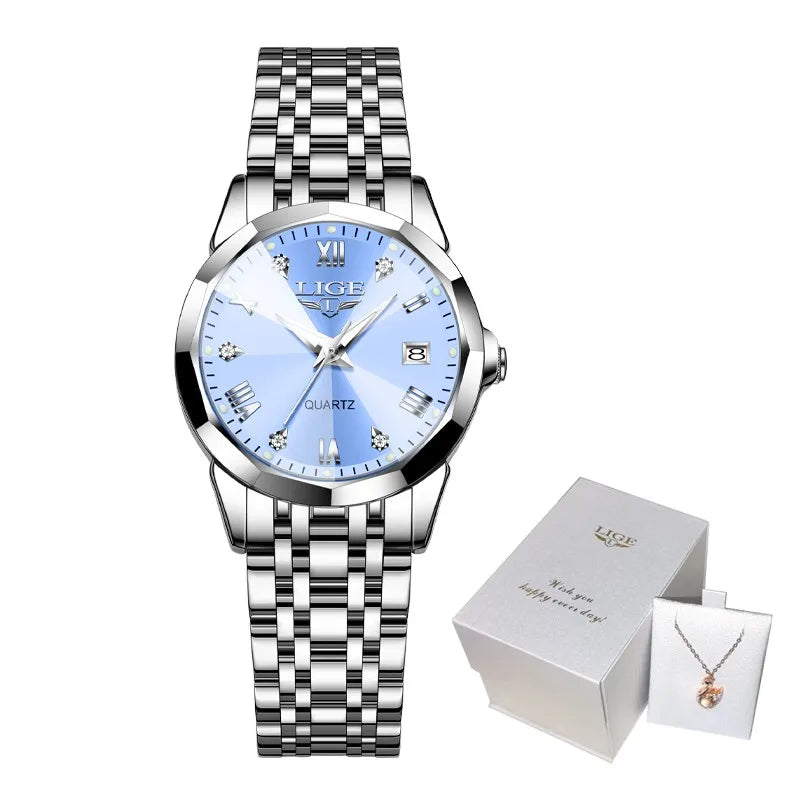 Nordic Simple Style Quartz Movement Women's Wristwatch Fashion Stainless Steel Bracelet Belt Woman Watch LIGE Elegant Ultrathin