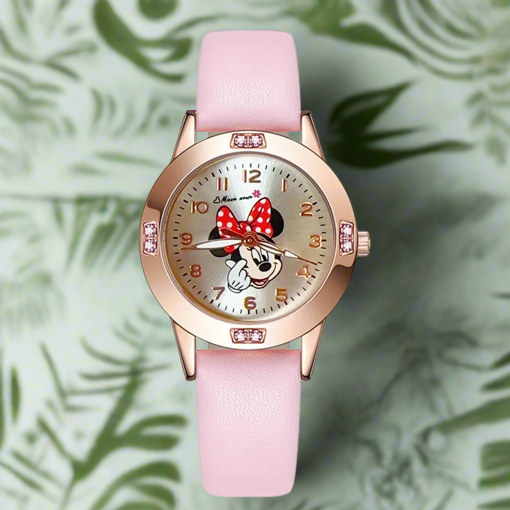 Disney Mickey Mouse Cute Fashion Cartoon Children's Watch Leather Strap Suitable for Boys and Girls Quartz Watch Festival Gift