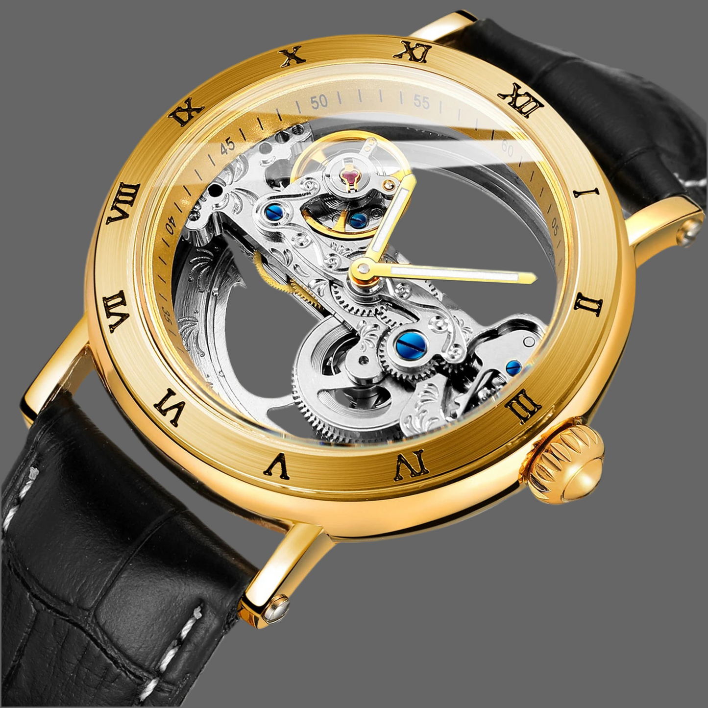 Luxury Steel Skeleton Tourbillon Automatic Watches Men Leather Mechanical Waterproof Luminous Elegant Wrist Clock