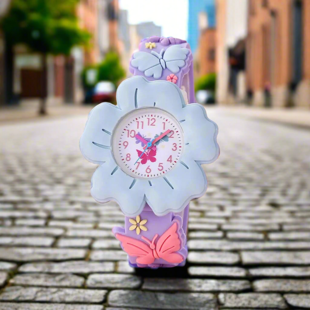 New Children's Flower Butterfly Cartoon Watch 3D Pattern PVC Soft Adhesive Skin friendly Children's Learning Watch