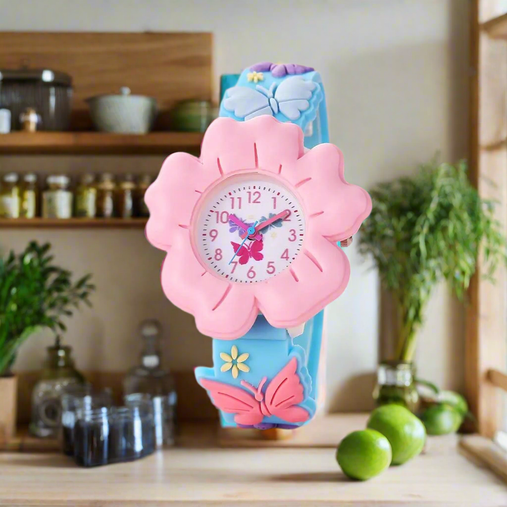 New Children's Flower Butterfly Cartoon Watch 3D Pattern PVC Soft Adhesive Skin friendly Children's Learning Watch