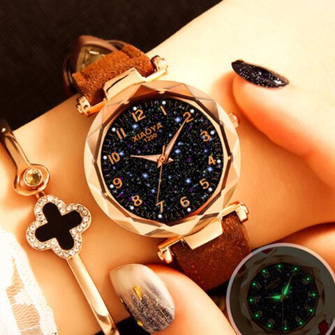 Women Watches Star Sky Dial Clock Luxury Rose Gold Women's Bracelet Quartz Wrist Watches New
