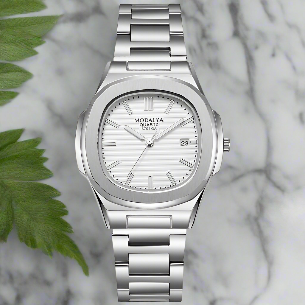 Casual Men Watches Big Dial Silver Stainless Steel Calendar Quartz Wristwatch Classic Top Brand Male Clock