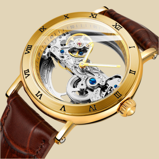 Luxury Steel Skeleton Tourbillon Automatic Watches Men Leather Mechanical Waterproof Luminous Elegant Wrist Clock