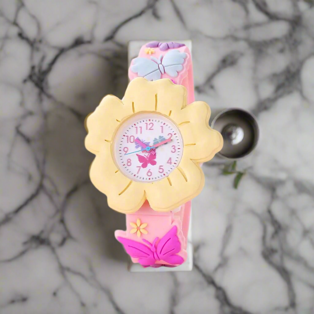 New Children's Flower Butterfly Cartoon Watch 3D Pattern PVC Soft Adhesive Skin friendly Children's Learning Watch