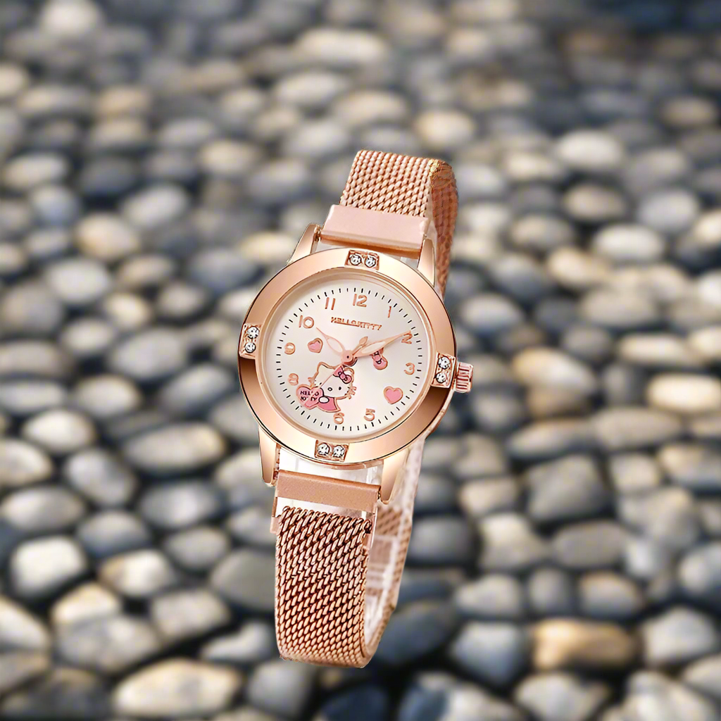Diamond Ladies Watches Cat Bow Kawaii Pink Ladies Gold Sliver Metal Jewelry Cartoon Magnetic Watch Girls