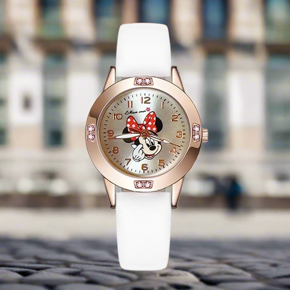 Disney Mickey Mouse Cute Fashion Cartoon Children's Watch Leather Strap Suitable for Boys and Girls Quartz Watch Festival Gift