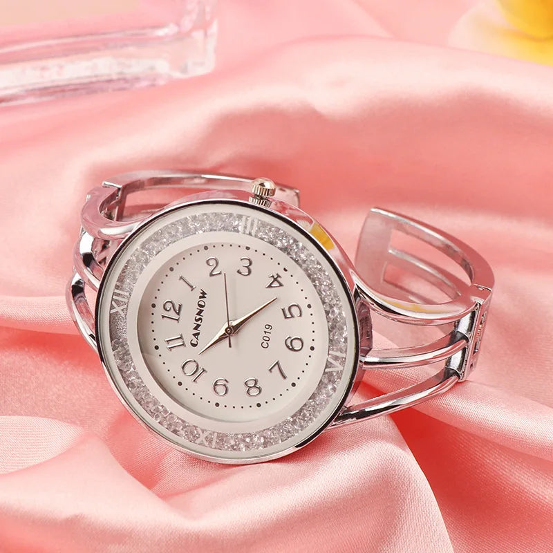 CANSNOW New Women's Watch Bangle Fashion Wristwatch Quartz Woman Casual Rhinestone Ladies Bracelet Relogio Clock montre femme