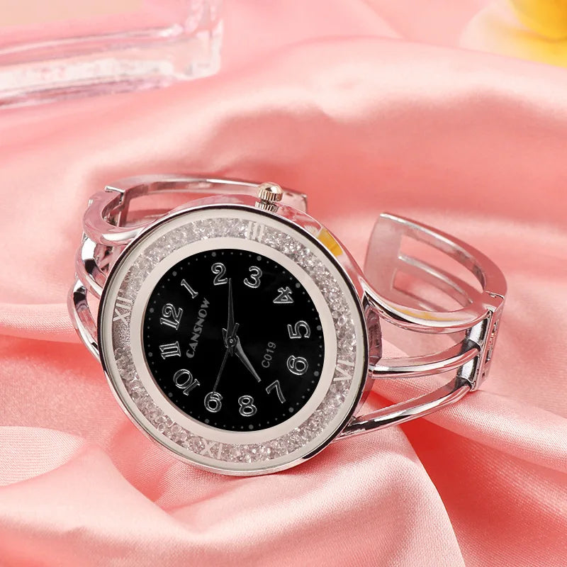 CANSNOW New Women's Watch Bangle Fashion Wristwatch Quartz Woman Casual Rhinestone Ladies Bracelet Relogio Clock montre femme