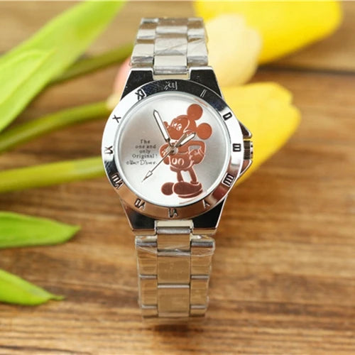 Mickey Mouse Minnie Kids Student Cartoon Watch Aolly Steel Quartz Watches Clock for Boys Girls Gift