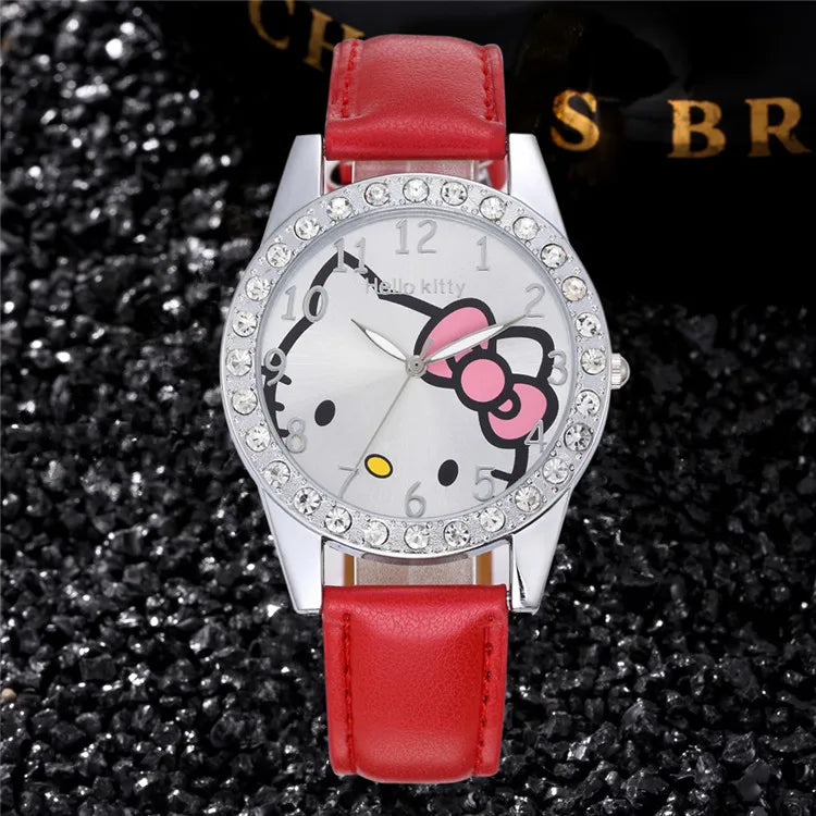 Lovely Cartoon Girls Kids Watches Women Fashion Rhinestone Children's Quartz Watches Casual Leather Band Wristwatch Clock Gifts