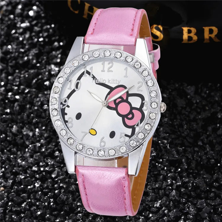 Lovely Cartoon Girls Kids Watches Women Fashion Rhinestone Children's Quartz Watches Casual Leather Band Wristwatch Clock Gifts