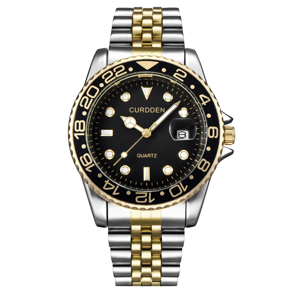 Design CURDDEN Brand Watches For Men Fashion Full Stainless Steel Golden Date Quartz Watch
