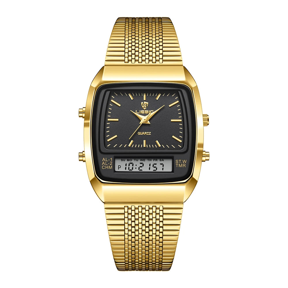 LIEBIG Luxury Dual Display Time Quartz Watches For Men Women Fashion Outdoor Sports Week Waterproof Digital Wristwatches Relojes